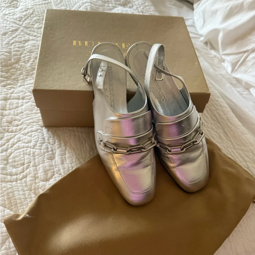 Burberry Iridescent Silver Flats - Picture 2 of 2